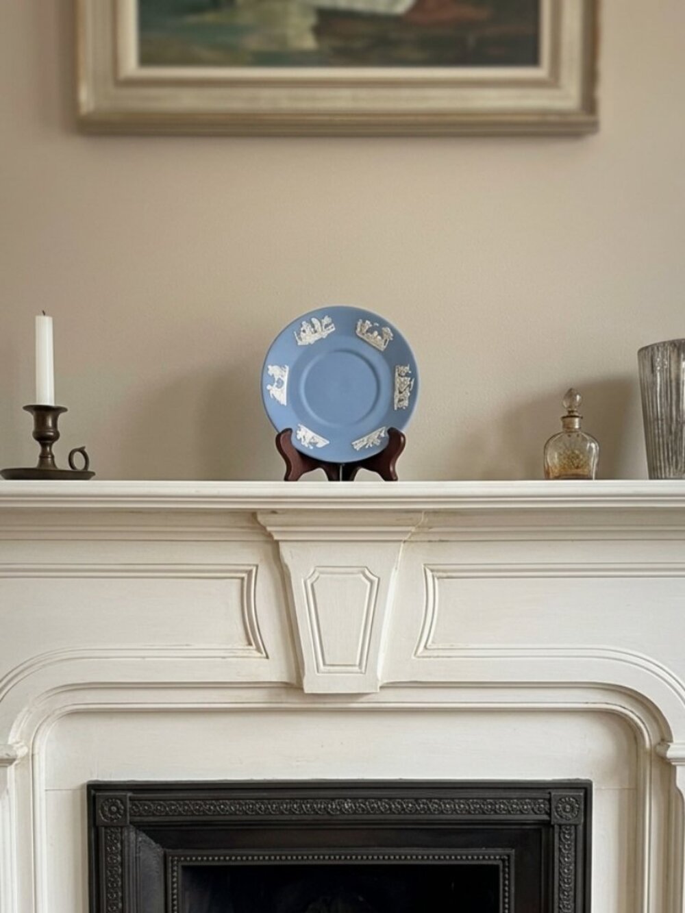 Wedgwood Blue Jasperware Small Round Saucer with White Motif